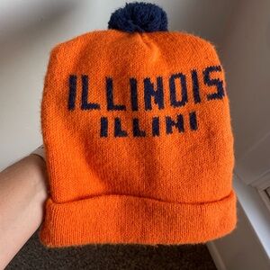 Vintage Rare Illinois Fighting Illini Pom Beanie Hat Knit Cap Spell Handmade -C